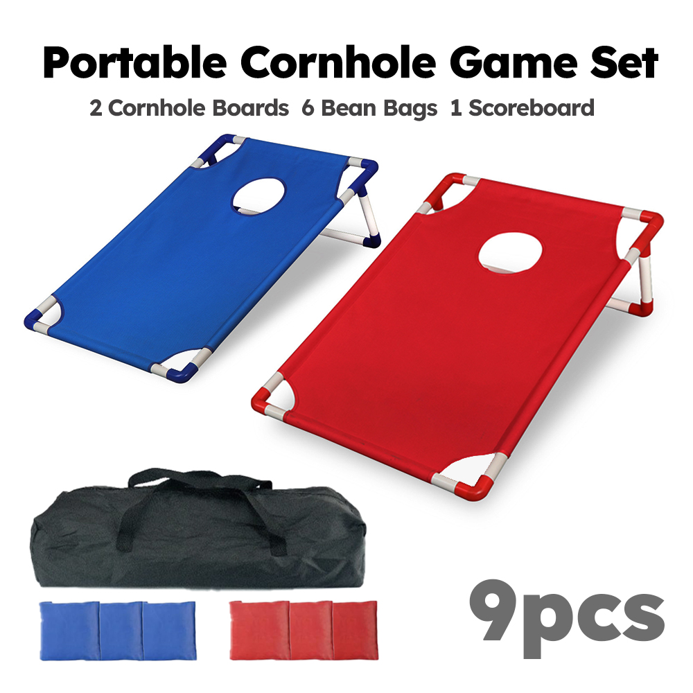Cornhole Board Set - 9-teiliges tragbares Cornhole-Spielset, 2 zusammenklappbare Cornhole-Bretter